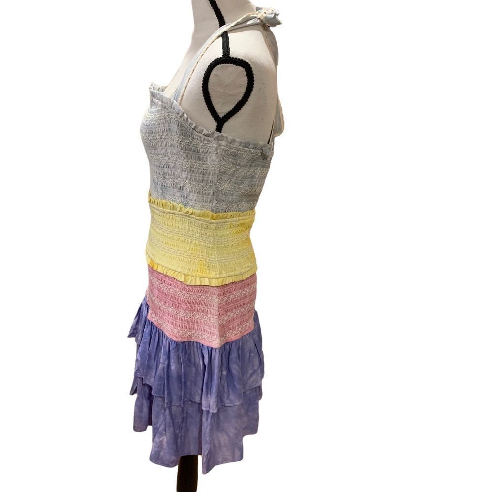 Free the Roses Ruffled Tier Multicolor  Stretchy Mini-Dress All Cotton - Picture 5 of 9